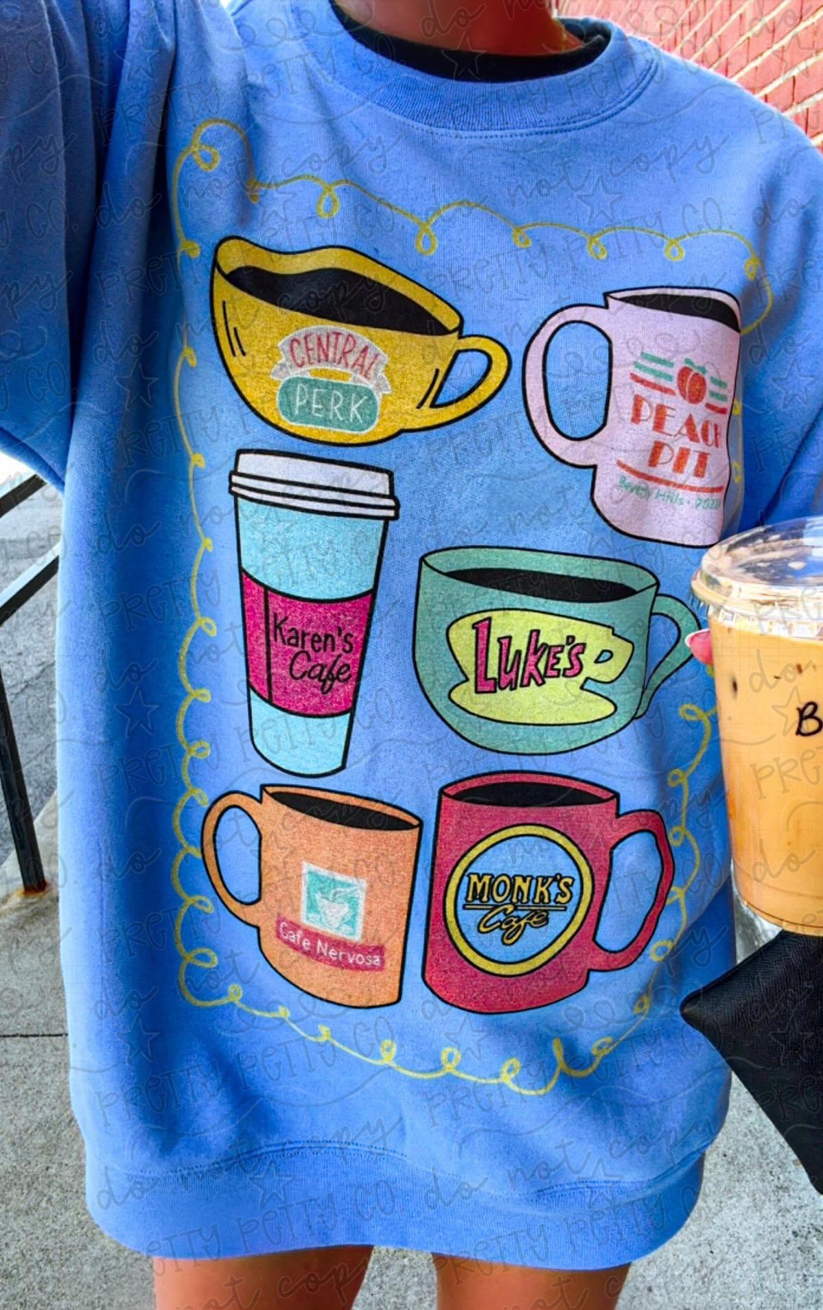 Retro TV Café Sweatshirt – Central Perk, Luke’s, Peach Pit – Cozy Fall Coffee Crewneck