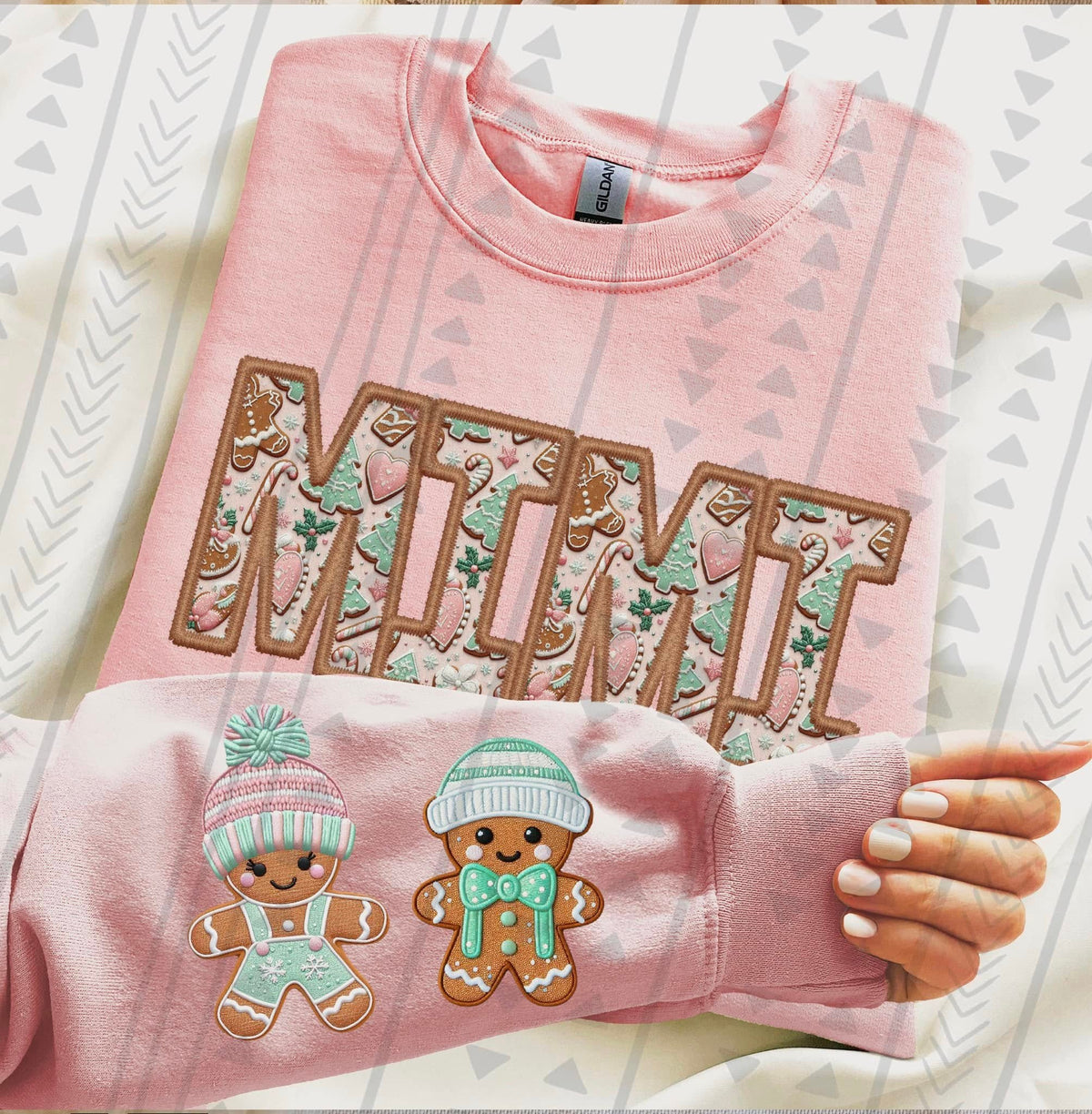 Mimi Gingerbread Christmas Sweatshirt – Light Pink Gildan Crewneck – Cute Holiday Grandma Shirt