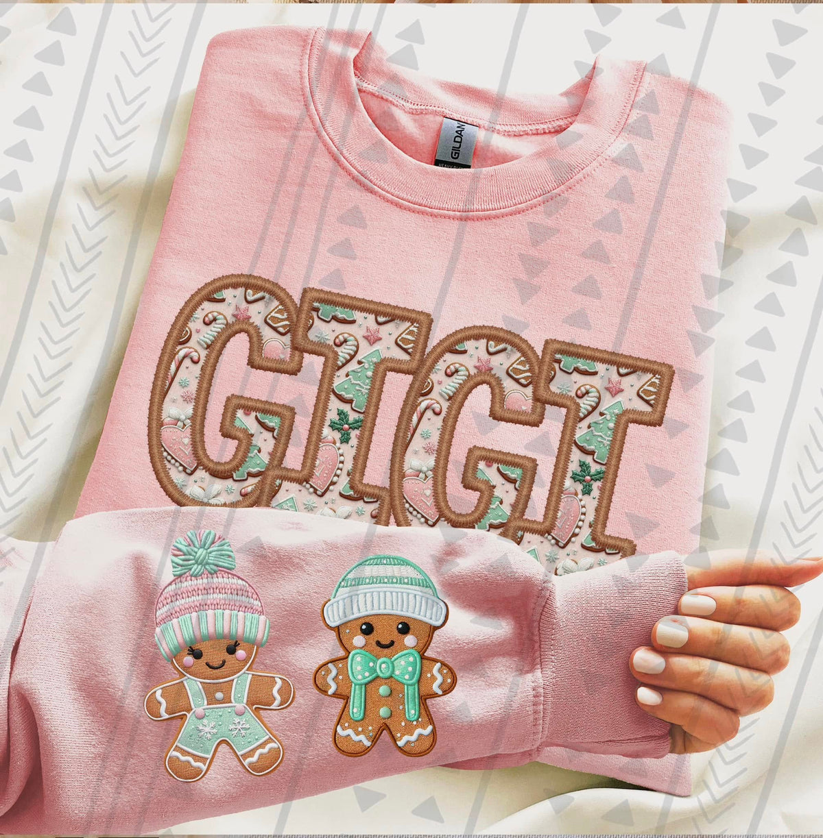 Gigi Gingerbread Christmas Sweatshirt – Light Pink Gildan Crewneck – Cute Holiday Grandma Shirt