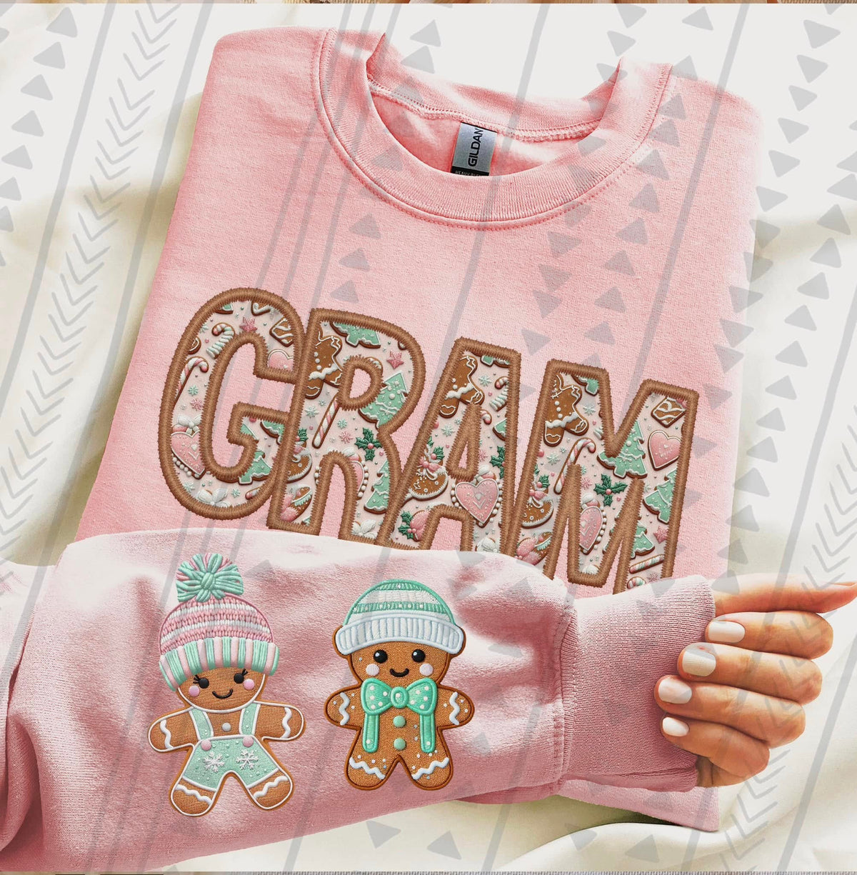 Gram Gingerbread Christmas Sweatshirt – Light Pink Gildan Crewneck – Cute Holiday Grandma Shirt