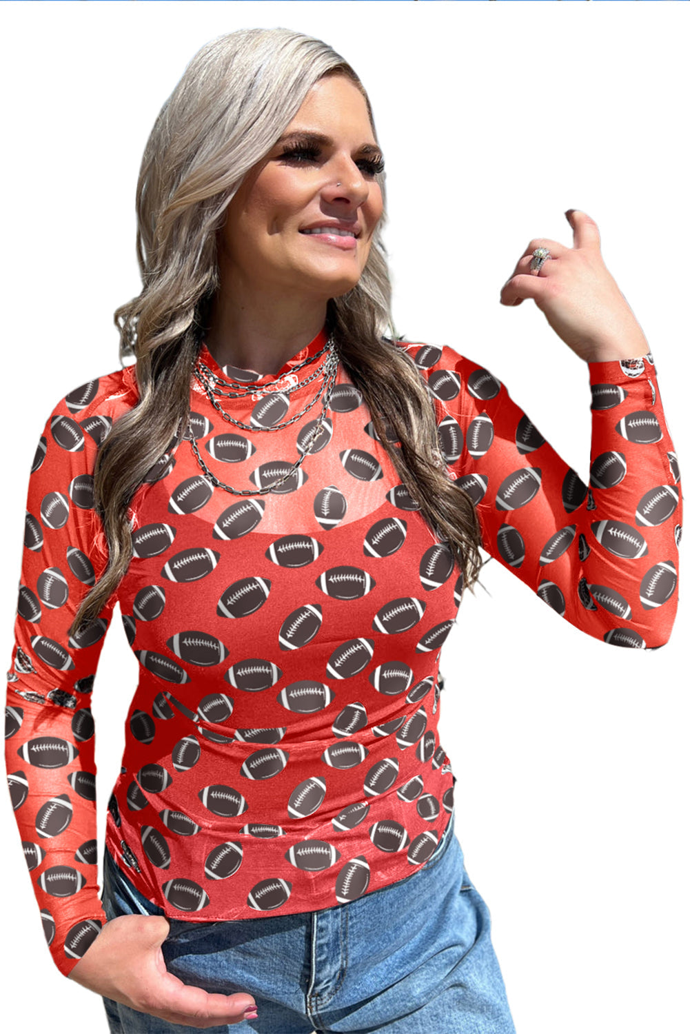 Brown Game Day Football Mesh Sheer Long Sleeve Top - Pretty Petty Co