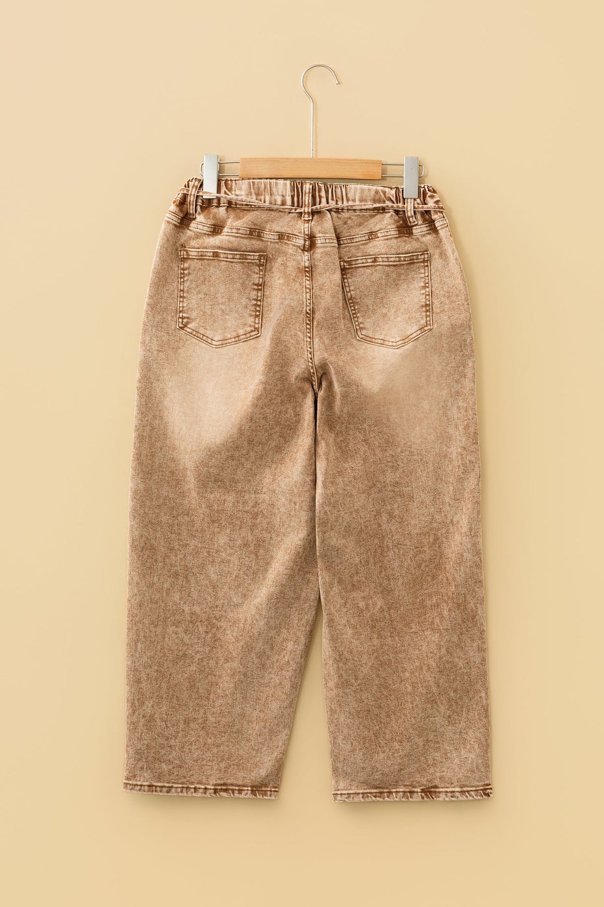 Smoke Gray Acid Wash Barrel Fit Denim Pants with Waist String - Pretty Petty Co