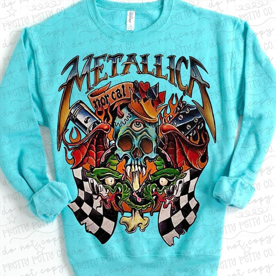 Heavy Metal Skull Sweatshirt – Rock Graphic – Retro Biker Style Pullover