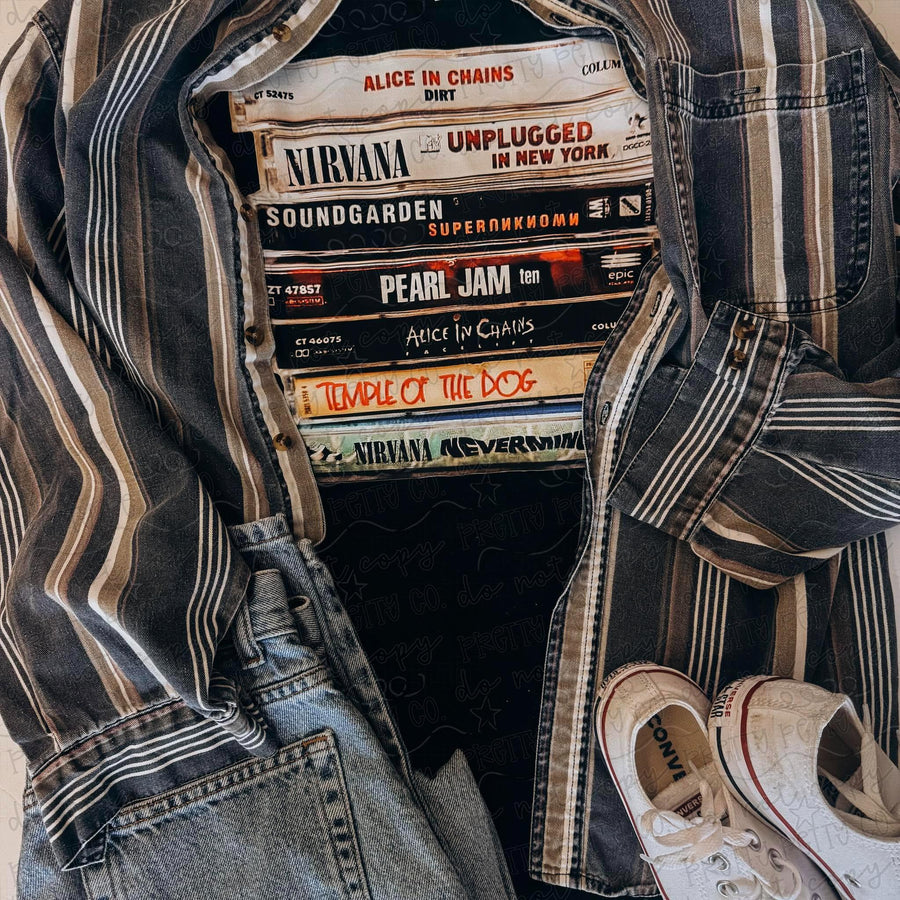 90s Rock Cassette Graphic Tee – Vintage Grunge Band Shirt – Retro Music Style