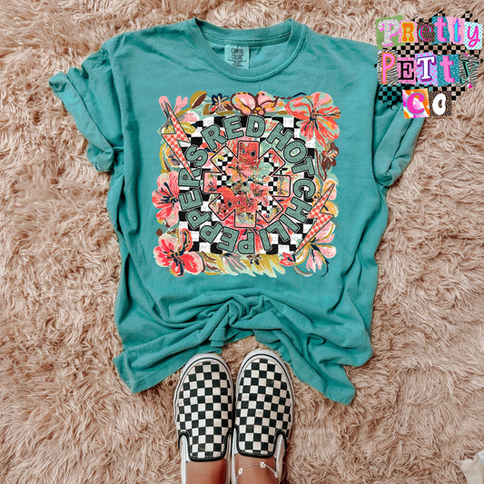 Red Hot Chili Peppers Muted Floral Graphic Tee, Retro Rock Band Inspired Shirt, Youth and Adult Sizing, DTF Printed