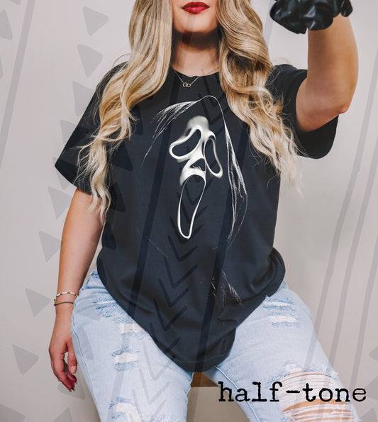 Halftone Horror Mask Graphic Tee | Slasher Vibes | Youth & Adult Sizes