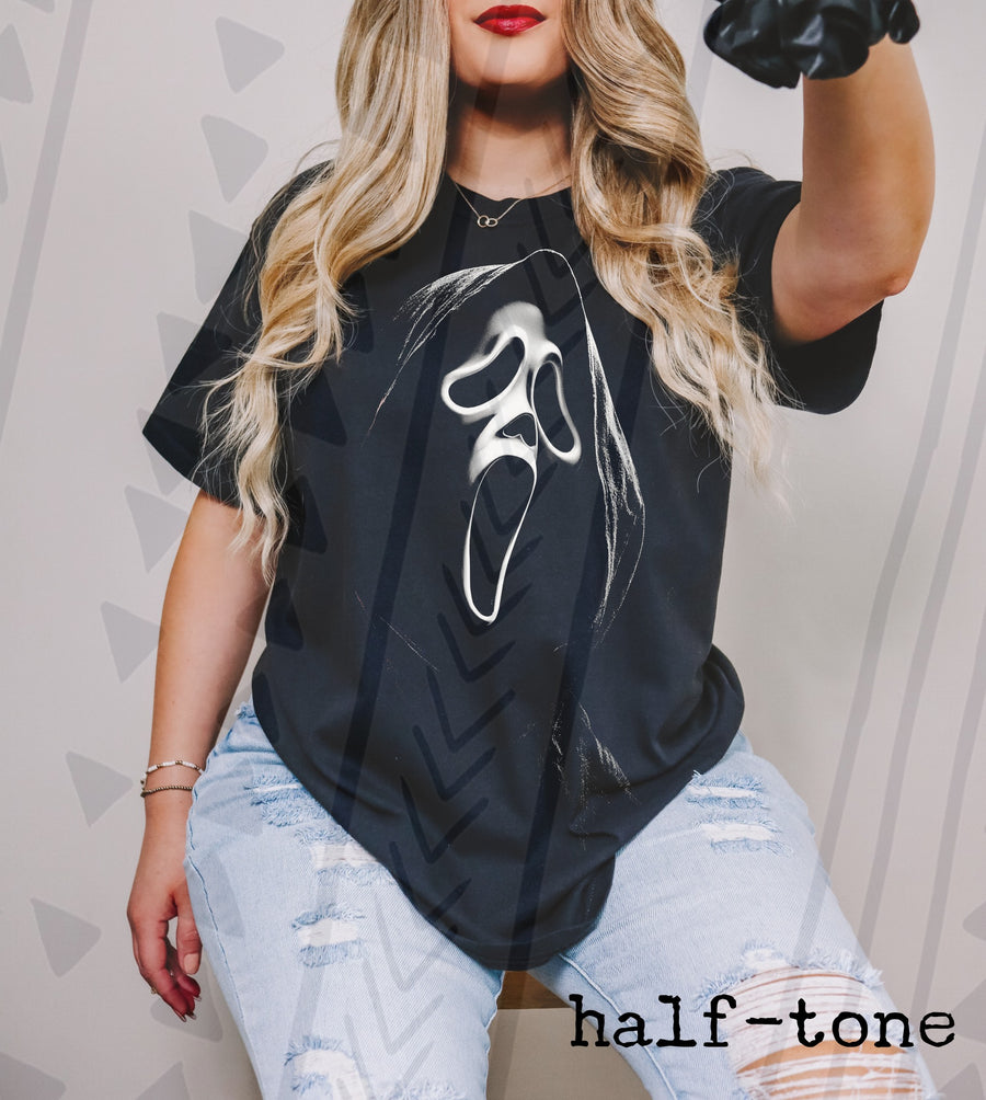 Halftone Horror Mask Graphic Tee | Slasher Vibes | Youth & Adult Sizes - Pretty Petty Co