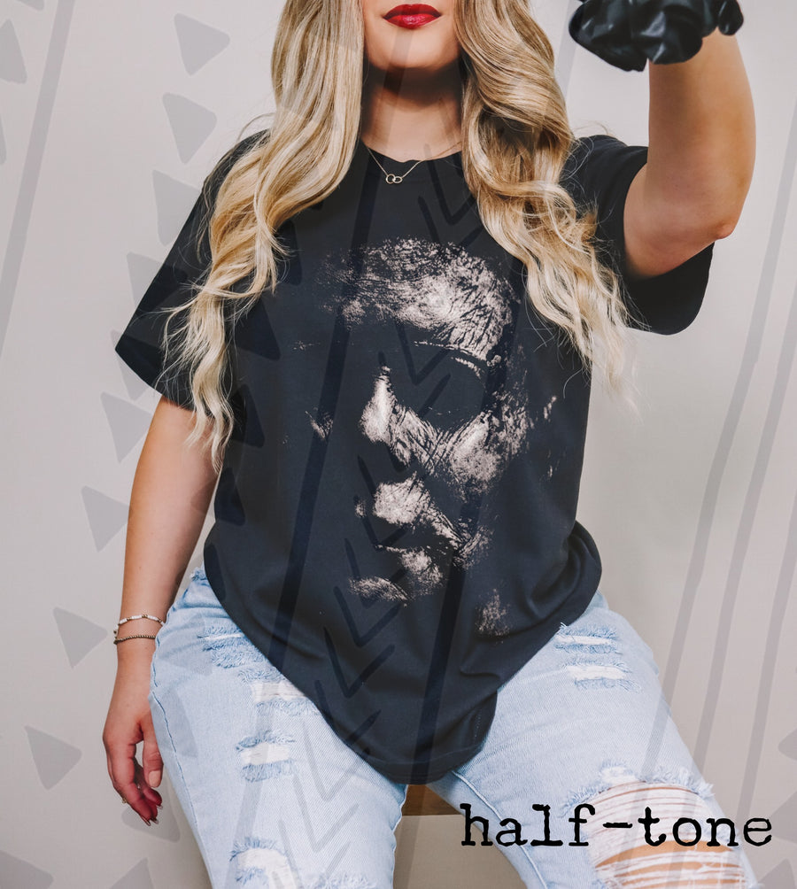 Halftone Horror Mask Graphic Tee | Slasher Vibes | Youth & Adult Sizes - Pretty Petty Co