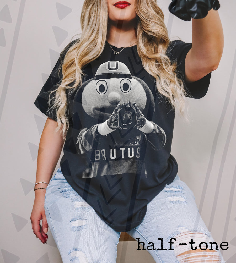 Halftone Buckeye-Inspired Mascot Graphic Tee | College Spirit Design | Youth & Adult Sizes - Pretty Petty Co