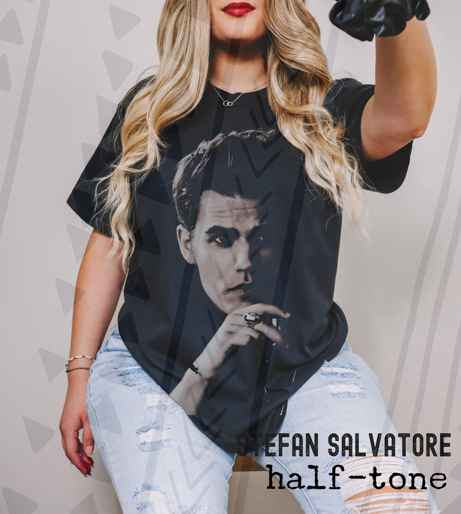 Stefan Salvatore Halftone Graphic Tee | Brooding Vampire Mood | Youth & Adult Sizes - Pretty Petty Co