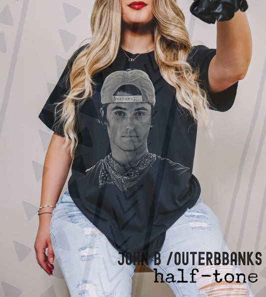 John B Halftone Graphic Tee | Brooding Surfer Teen Character | Youth & Adult Sizes