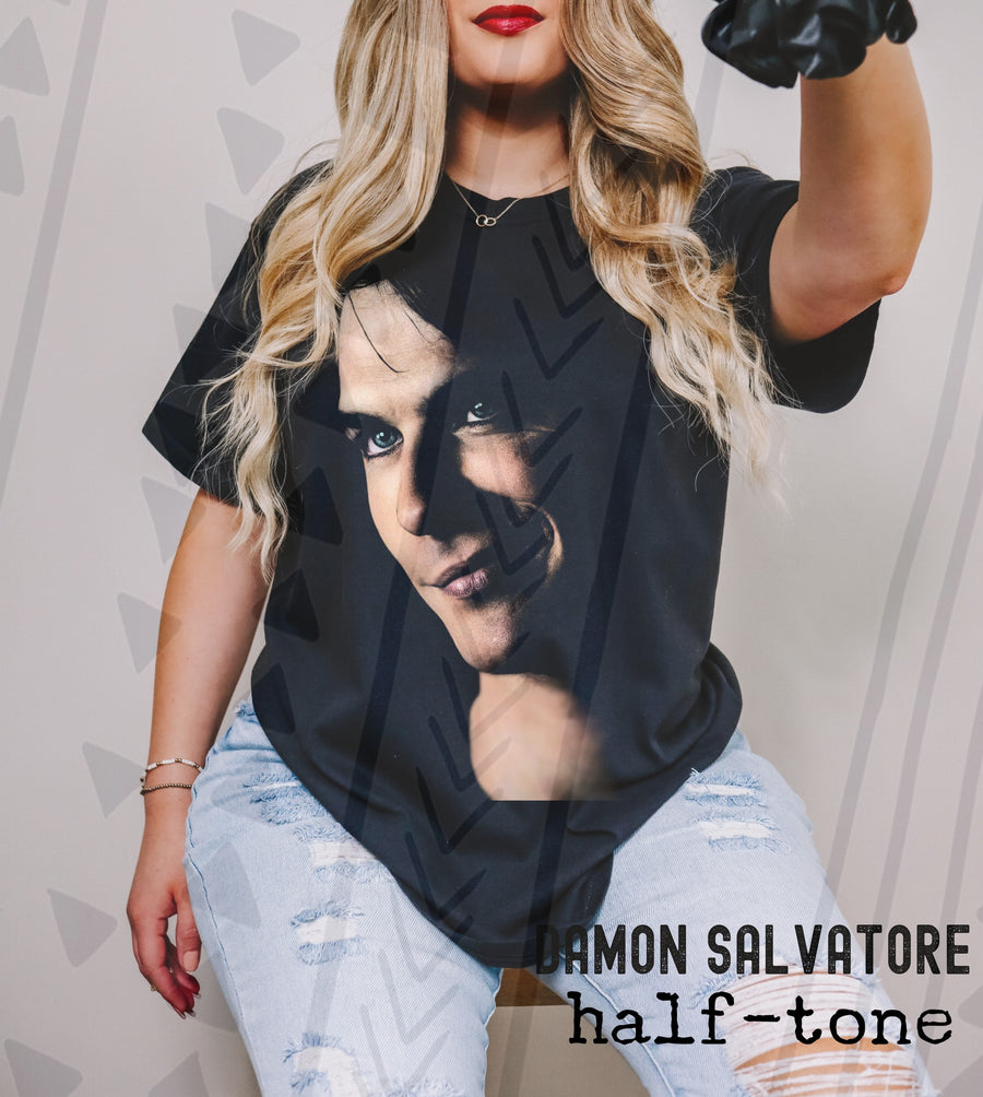 Damon Salvatore Halftone Graphic Tee | Brooding Vampire Mood | Youth & Adult Sizes - Pretty Petty Co
