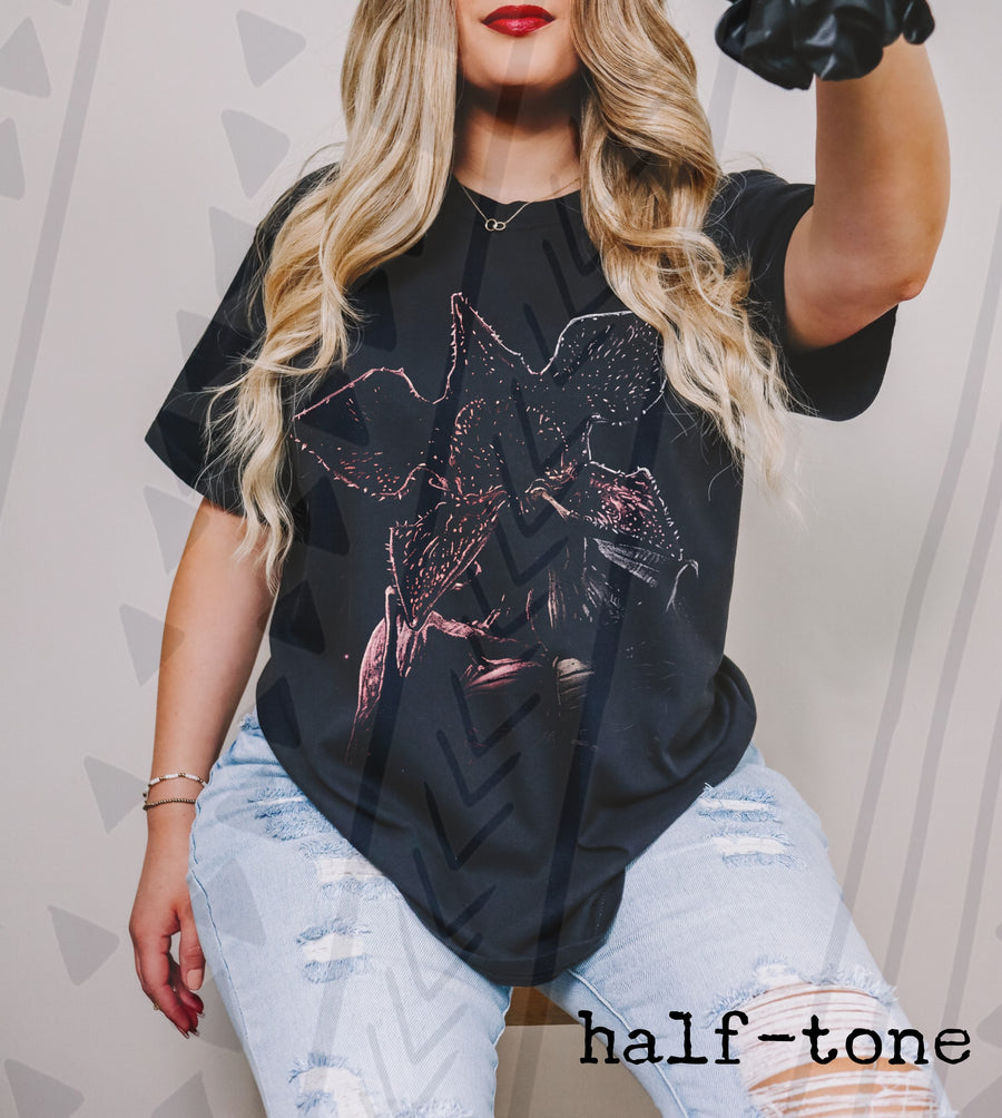 Demogorgon Halftone Graphic Tee | Spooky Monster Mood | Youth & Adult Sizes - Pretty Petty Co