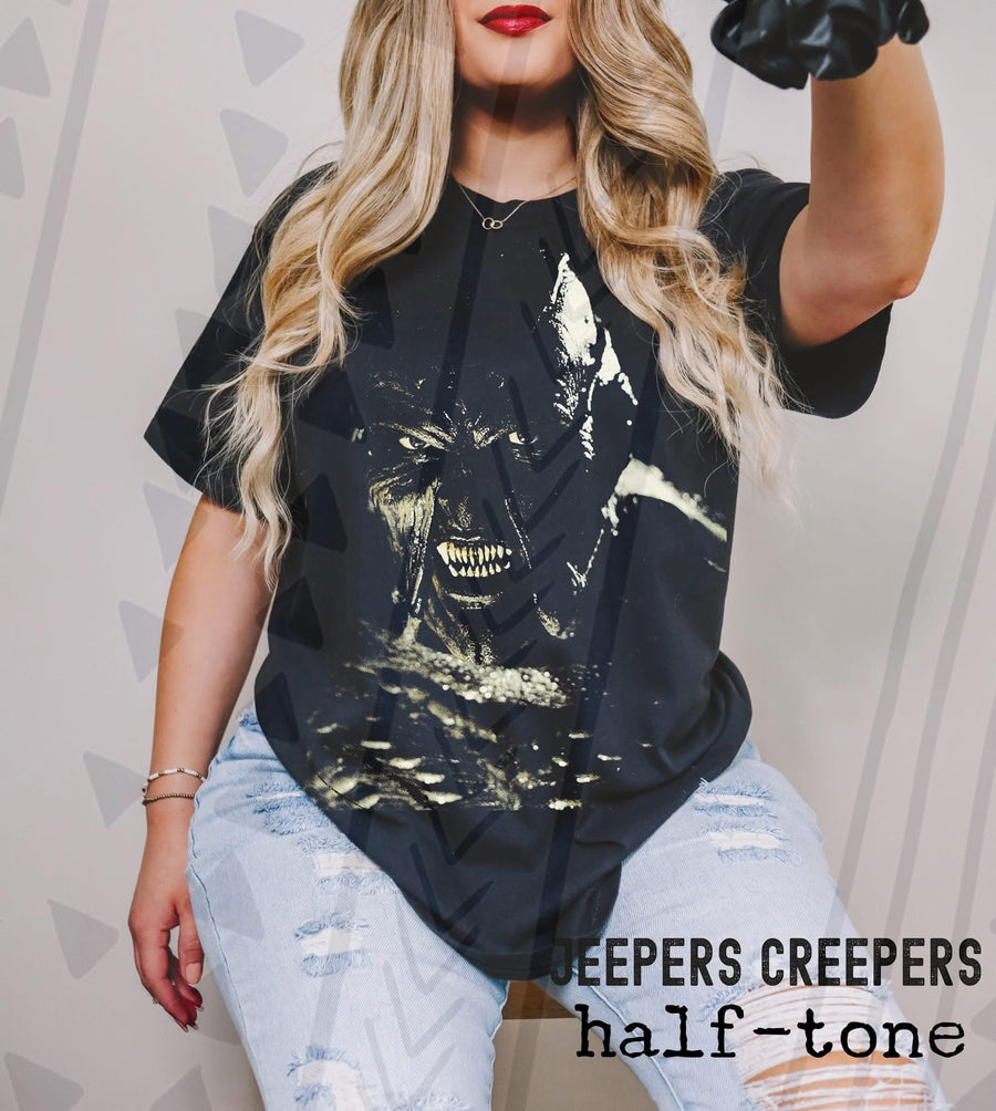 Classic Horror Movie Graphic Tee, Retro Film Halftone Shirt, Youth and Adult Sizing, DTF Printed - Pretty Petty Co