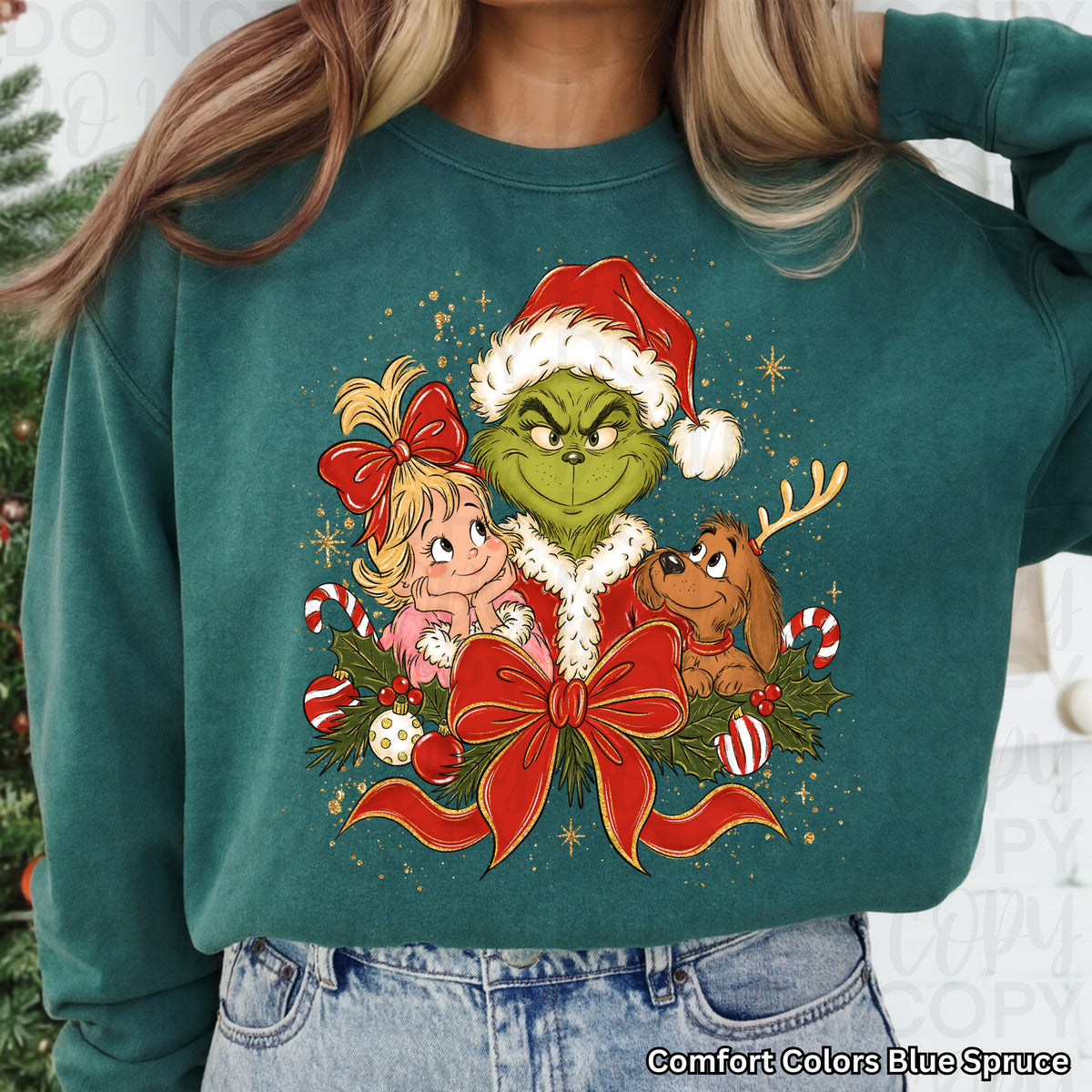 Grinch Christmas Sweatshirt, Cute Grinch Girl Shirt, Christmas Bow Sweatshirt, Grinch Reindeer Shirt, Whimsical Holiday Top, Christmas Gift