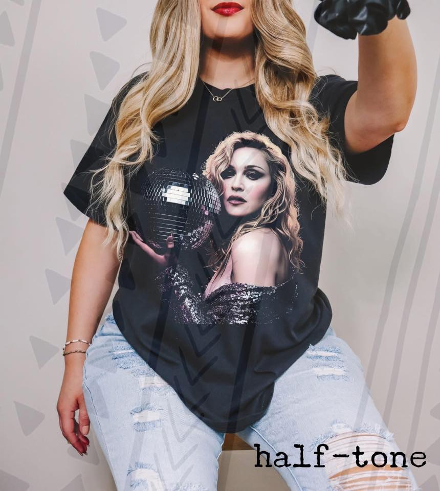 Madonna Graphic Tee, Retro Pop Icon Halftone Shirt, 80s Music Legend Graphic Tee, Youth and Adult Sizing, DTF Printed - Pretty Petty Co