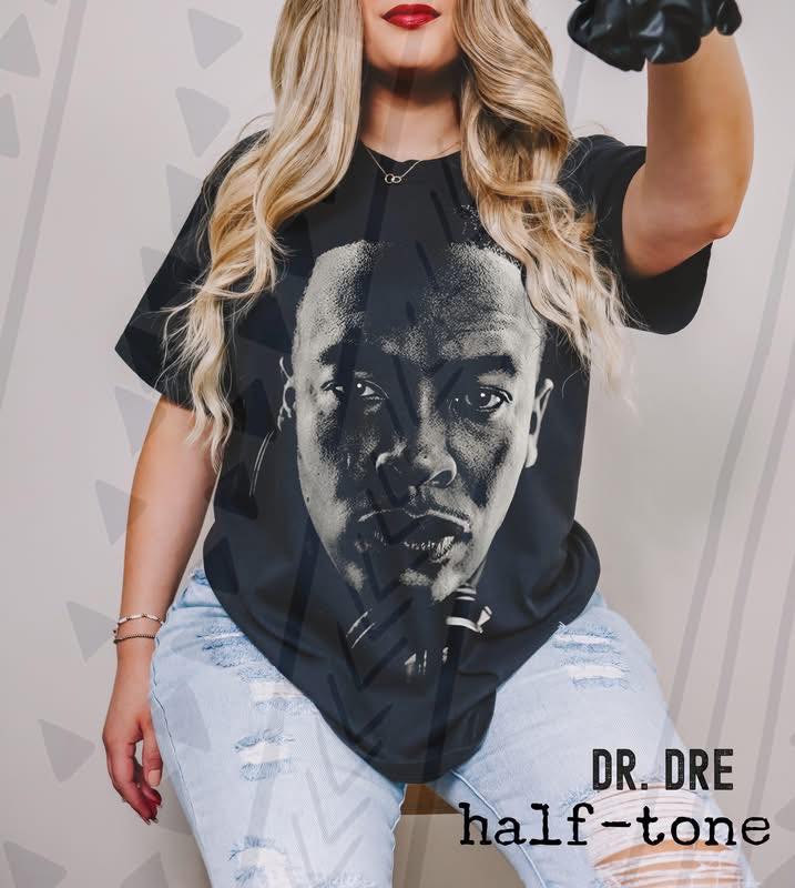 Dr Dre Graphic Tee, West Coast Rap Icon Shirt, 90s Hip Hop Halftone Graphic Tee, Youth and Adult Sizing, DTF Printed - Pretty Petty Co
