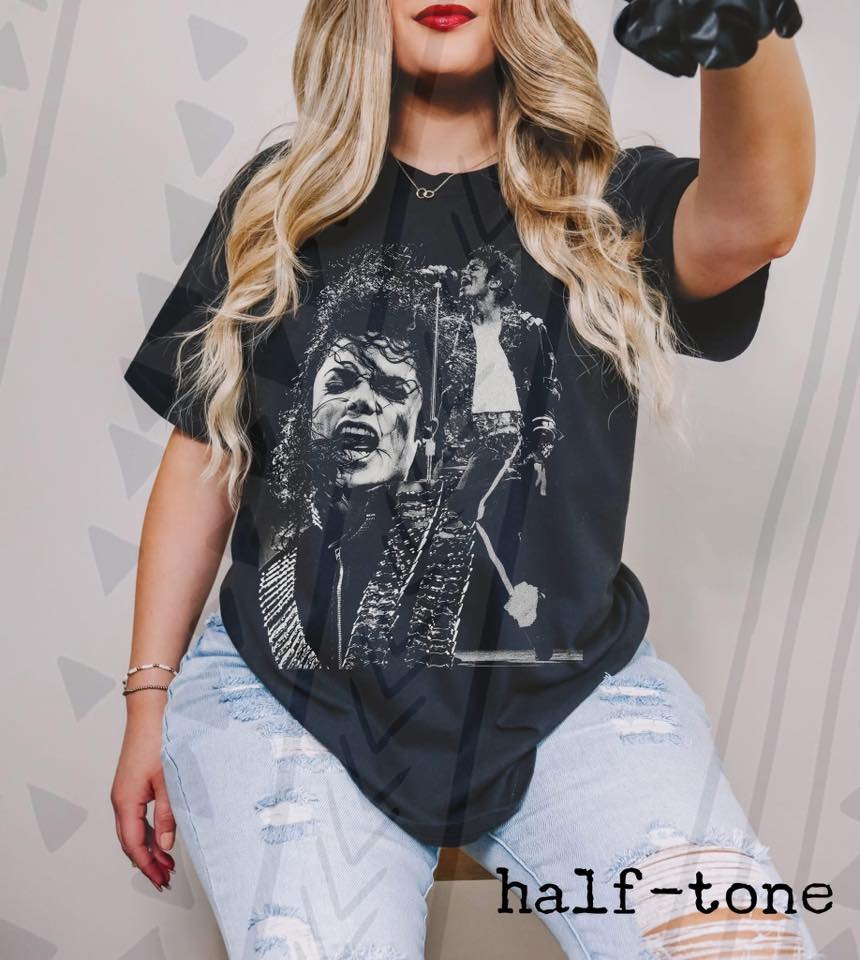 MJ Pop Music Icon Graphic Tee, Retro Concert Halftone Shirt, Youth and Adult Sizing, DTF Printed - Pretty Petty Co