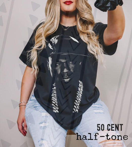 50 Cent Graphic Tee, 2000s Rap Icon Shirt, Vintage Hip Hop Halftone Graphic Tee, Youth and Adult Sizing, DTF Printed