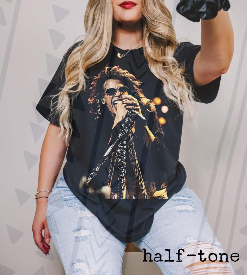 Classic Rock Icon Graphic Tee, Retro Music Legend Halftone Shirt, Youth and Adult Sizing, DTF Printed - Pretty Petty Co