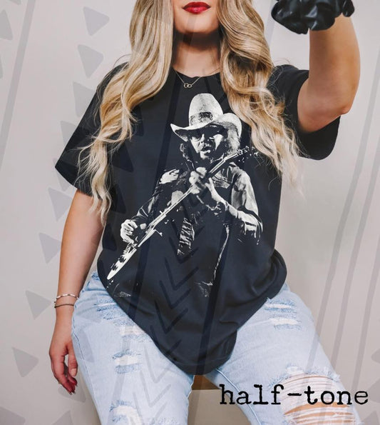 Outlaw Country Legend Graphic Tee, Retro Southern Halftone Shirt, Vintage Country Music Graphic Tee, Youth and Adult Sizing, DTF Printed
