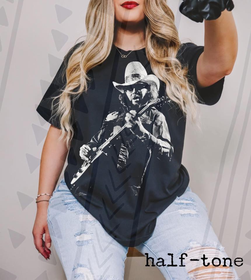 Outlaw Country Legend Graphic Tee, Retro Southern Halftone Shirt, Vintage Country Music Graphic Tee, Youth and Adult Sizing, DTF Printed - Pretty Petty Co