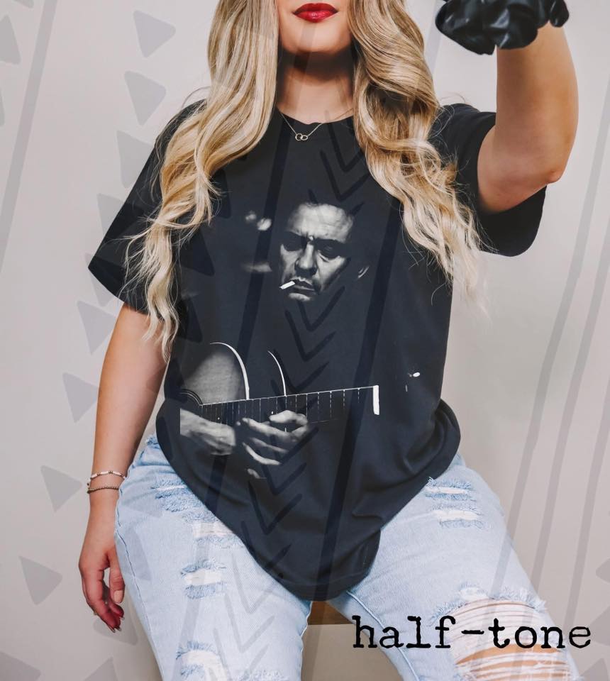 Outlaw Country Icon Graphic Tee, Retro Southern Halftone Shirt, Vintage Music Legend Graphic Tee, Youth and Adult Sizing, DTF Printed - Pretty Petty Co