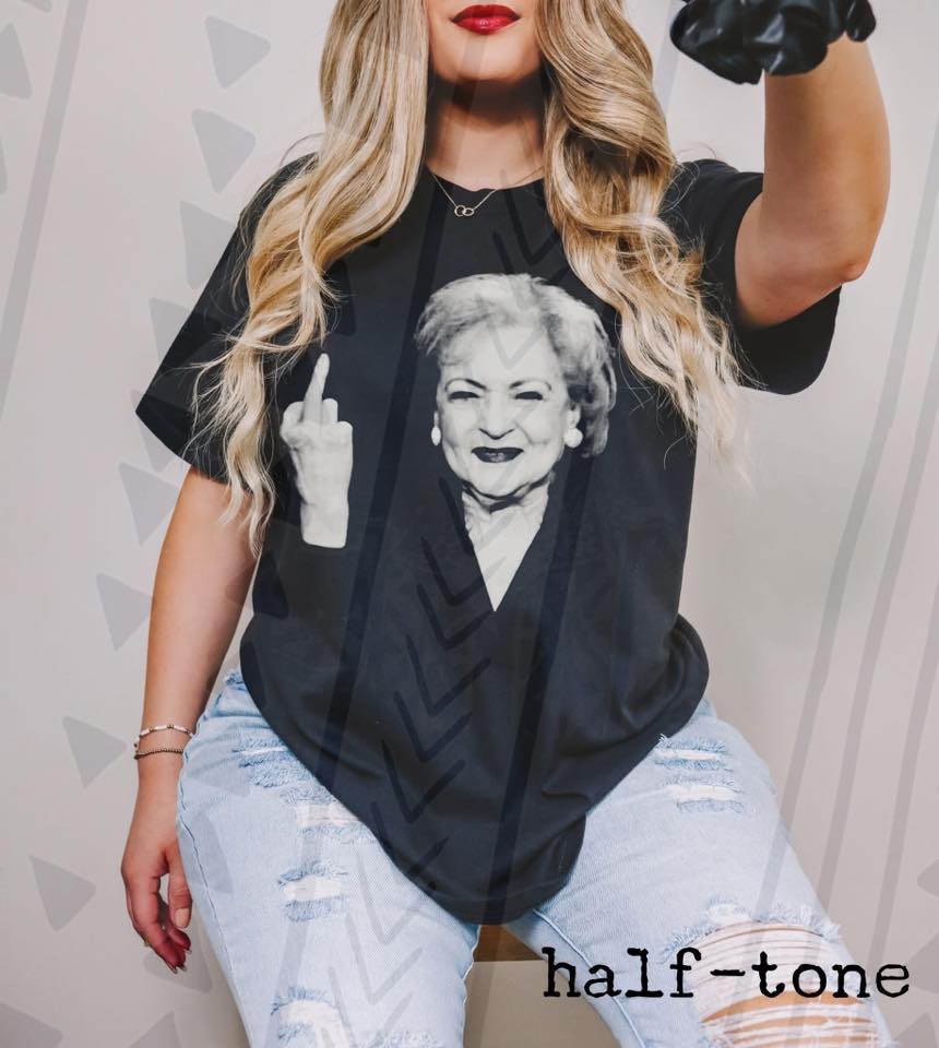 Betty White Icon Graphic Tee, Vintage Comedy Legend Halftone Shirt, Retro TV Star Graphic Tee, Youth and Adult Sizing, DTF Printed - Pretty Petty Co