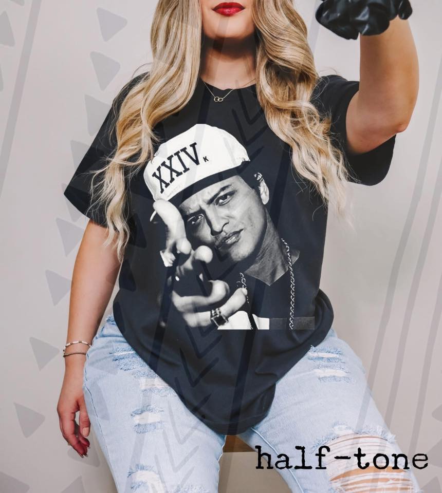 Bruno Mars Graphic Tee, Retro Pop Funk Halftone Shirt, 2000s Music Icon Graphic Tee, Youth and Adult Sizing, DTF Printed - Pretty Petty Co