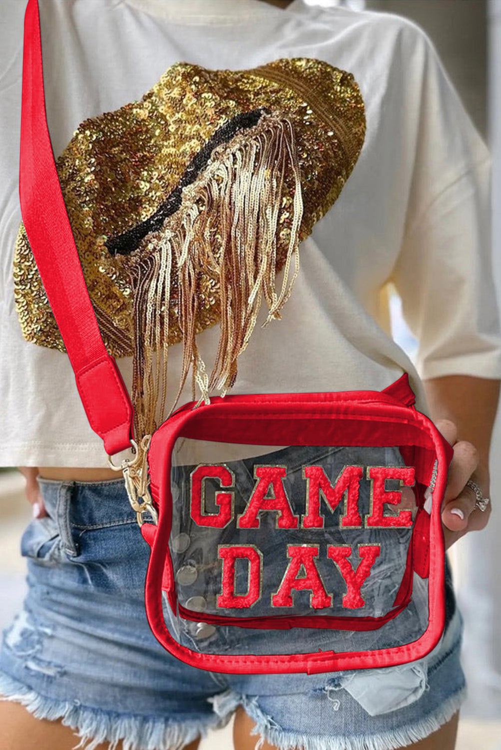 Black Chenille GAME DAY Pattern Clear Bag - Pretty Petty Co