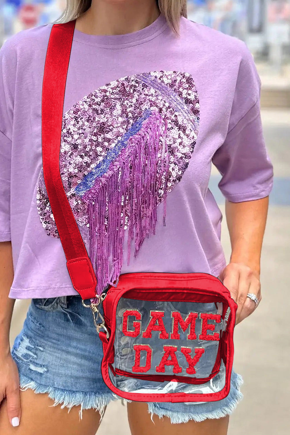 Black Chenille GAME DAY Pattern Clear Bag - Pretty Petty Co