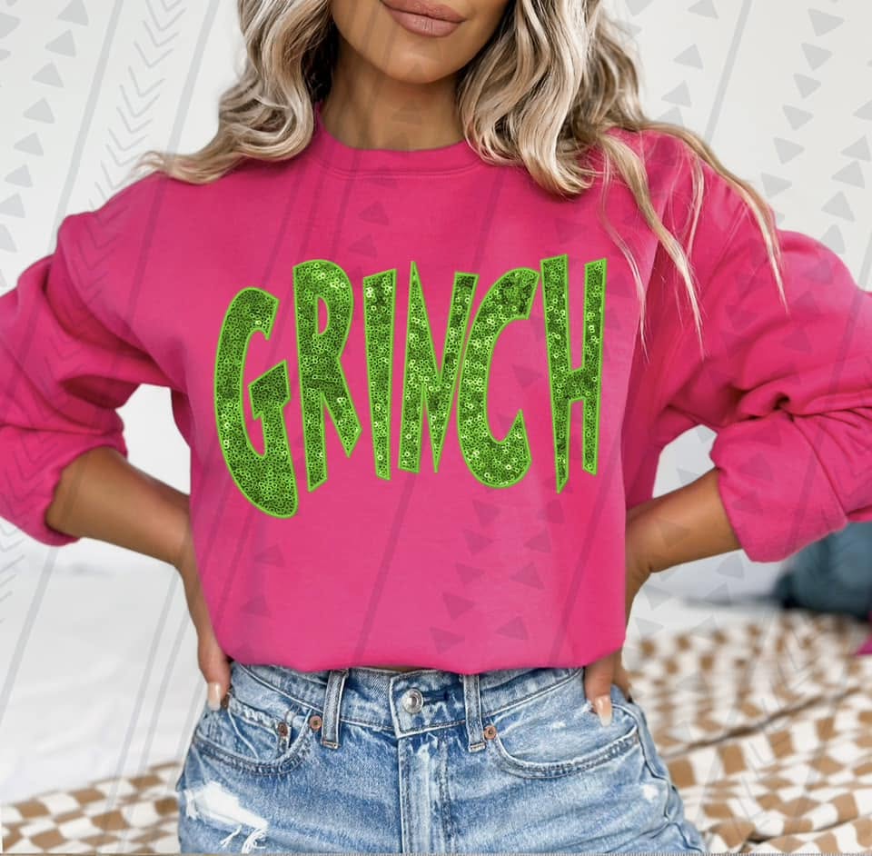Green Sequin Holiday Mischief Graphic Sweatshirt | Pink Christmas Shirt