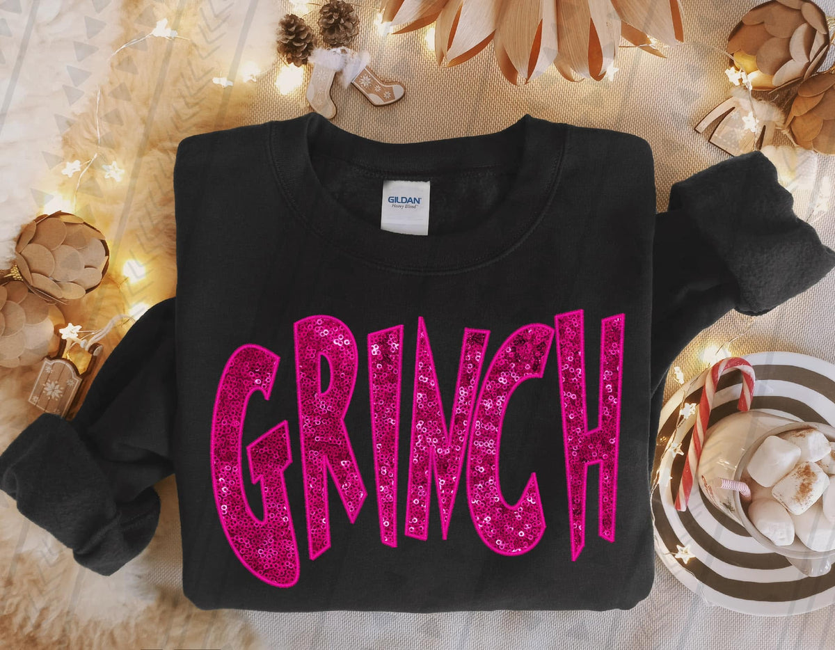 Pink Sequin Holiday Mischief Graphic Sweatshirt | Christmas Graphic Shirt