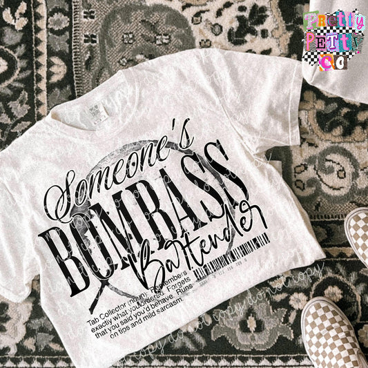 Somebody’s Bombass Bartender Shirt – Funny Bar Work Graphic Tee – Comfort Colors Unisex T-Shirt – DTF Printed Gift for Bartenders