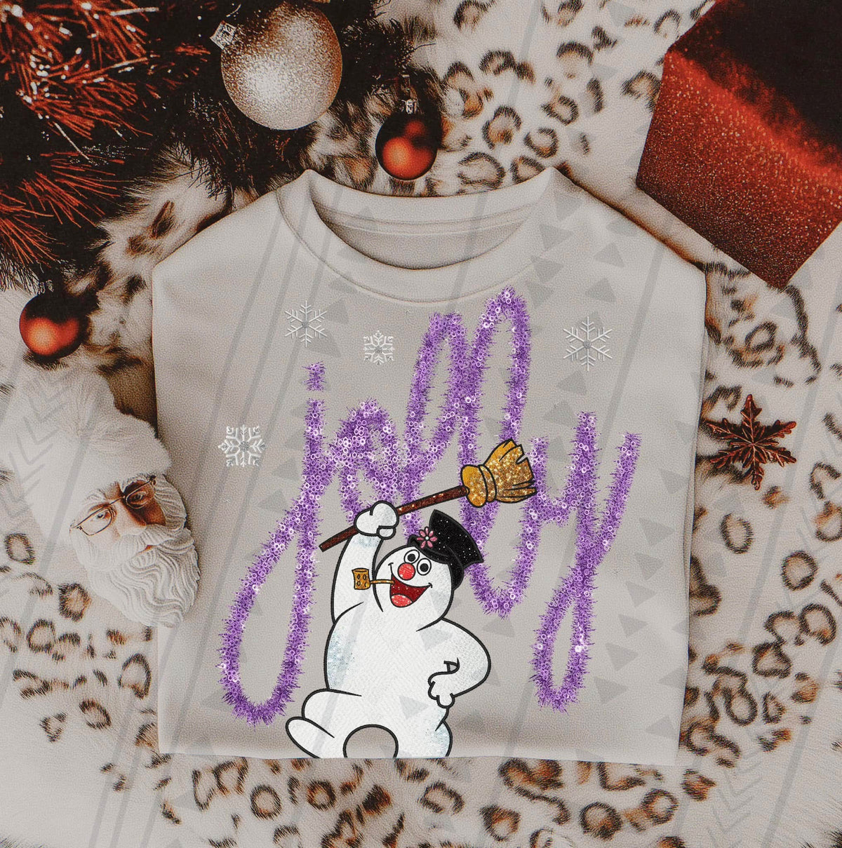 Purple Snowman Winter Graphic Sweatshirt | Sparkly Christmas Shirt