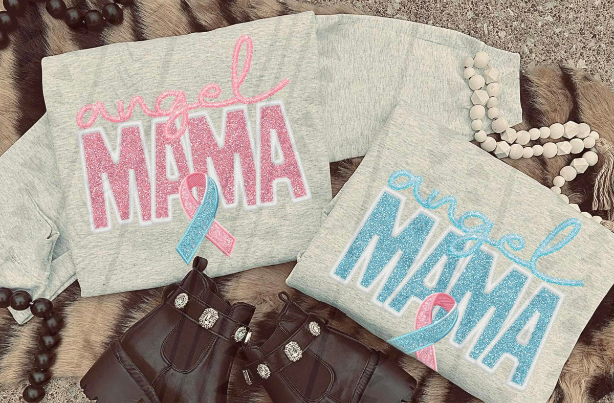 Angel Mama Pregnancy & Infant Loss Awareness Shirt | Pink & Blue Ribbon Tee
