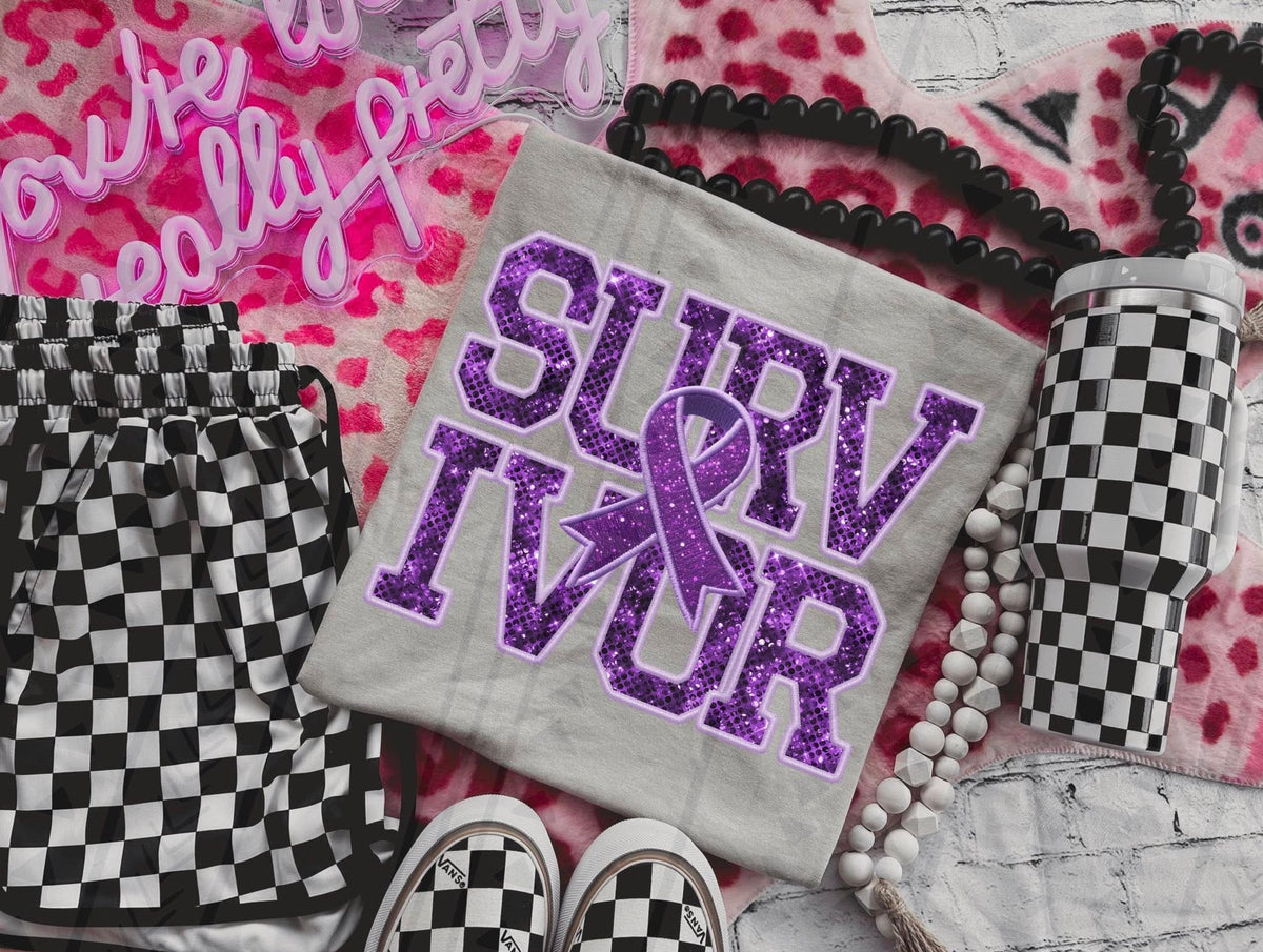 Survivor Purple Ribbon Awareness Shirt | Glitter Style Graphic Tee