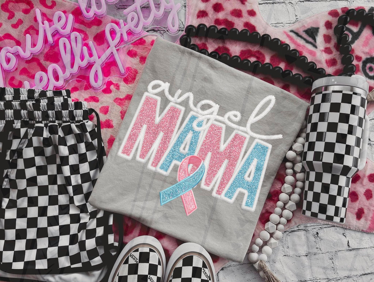 Angel Mama Pregnancy & Infant Loss Awareness Shirt | Pink & Blue Ribbon Tee