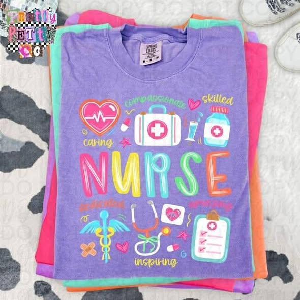 Colorful Nurse Doodle Shirt – Fun Medical Graphic Tee, Trendy Nurse Life T-Shirt, Cute Bright Nurse Illustration Apparel - Pretty Petty Co
