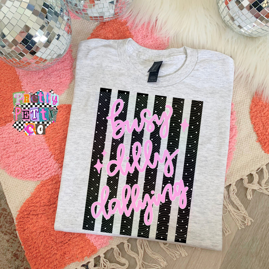 Busy Dillydallying Polka Dot Graphic Tee – Funny Aesthetic Shirt, Cute Lazy Day T-Shirt, Trendy Boutique Top - Pretty Petty Co