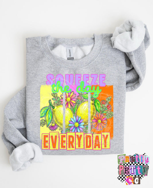 Squeeze the Day Everyday T-Shirt – Summer Vibes Graphic Tee, Fun Citrus-Inspired Shirt, Bright & Playful Boutique Style Top for Women & Teens