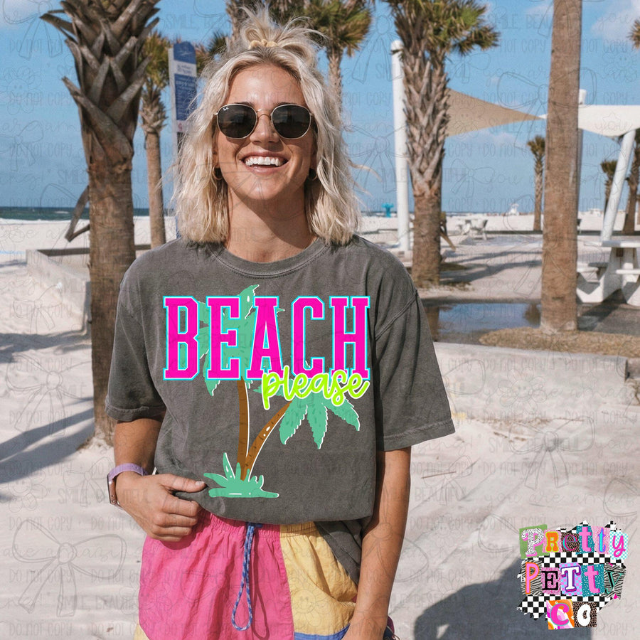 Beach Please T-Shirt – Funny Summer Graphic Tee, Cute Vacation Vibes Shirt, Trendy Boutique Style Top for Women & Teens - Pretty Petty Co