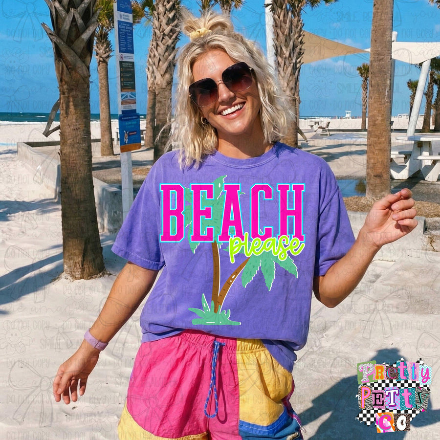 Beach Please T-Shirt – Funny Summer Graphic Tee, Cute Vacation Vibes Shirt, Trendy Boutique Style Top for Women & Teens - Pretty Petty Co