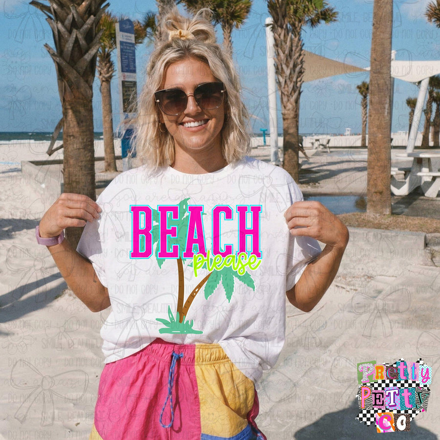 Beach Please T-Shirt – Funny Summer Graphic Tee, Cute Vacation Vibes Shirt, Trendy Boutique Style Top for Women & Teens - Pretty Petty Co