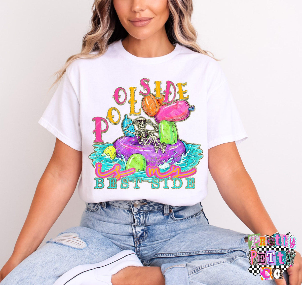 Pool Side, Best Side T-Shirt – Summer Vibes Graphic Tee, Funny Relaxation Shirt, Cute Boutique Style Top for Women & Teens - Pretty Petty Co