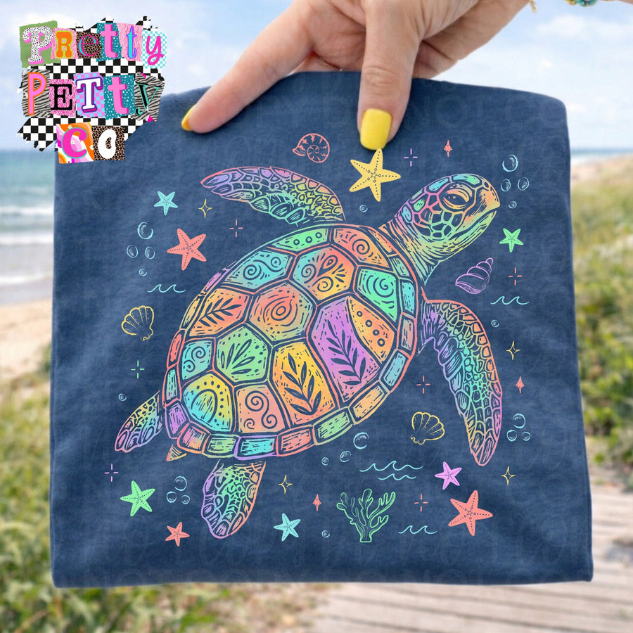 Floral Turtle Graphic Tee, Trendy Tropical Shirt, Whimsical Sea Life Tee - Pretty Petty Co
