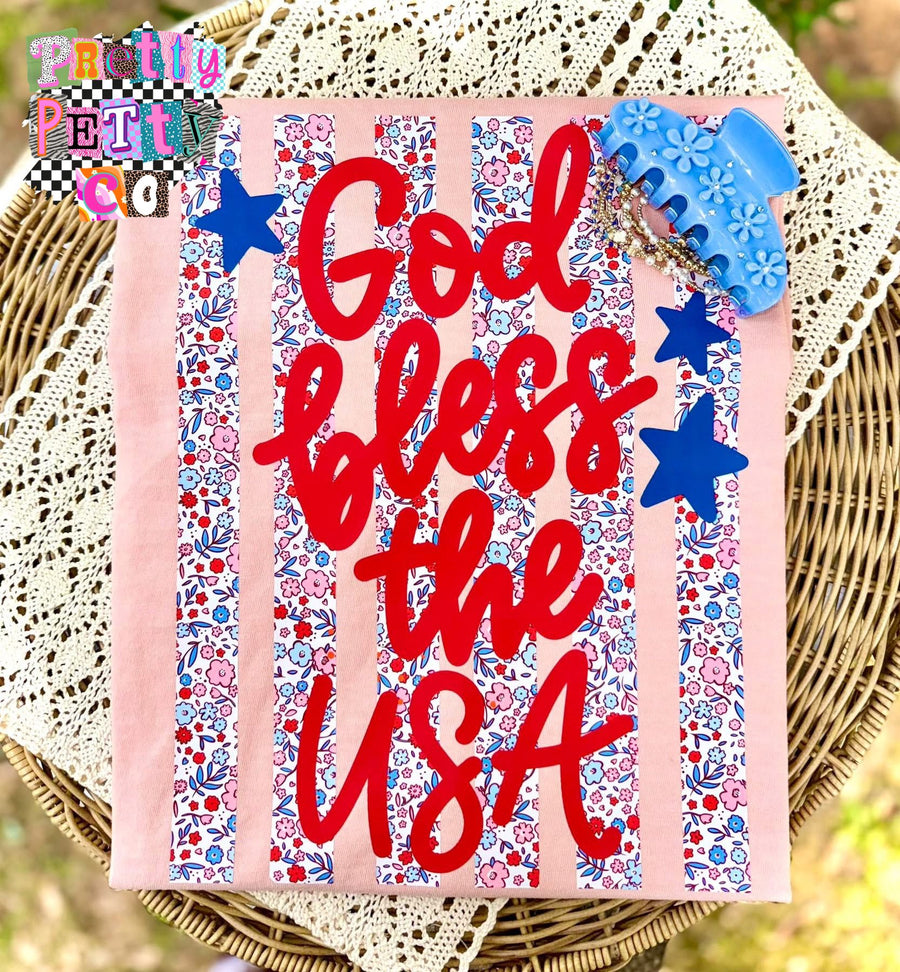 God Bless the USA Graphic Tee, Stylish Patriotic Shirt, Trendy 4th of July Tee - Pretty Petty Co