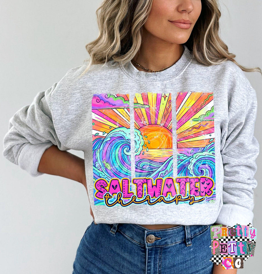 Saltwater Therapy T-Shirt – Relaxing Beach Vibes Graphic Tee, Summer Coastal Shirt, Cute Boutique Style Top for Women & Teens - Pretty Petty Co