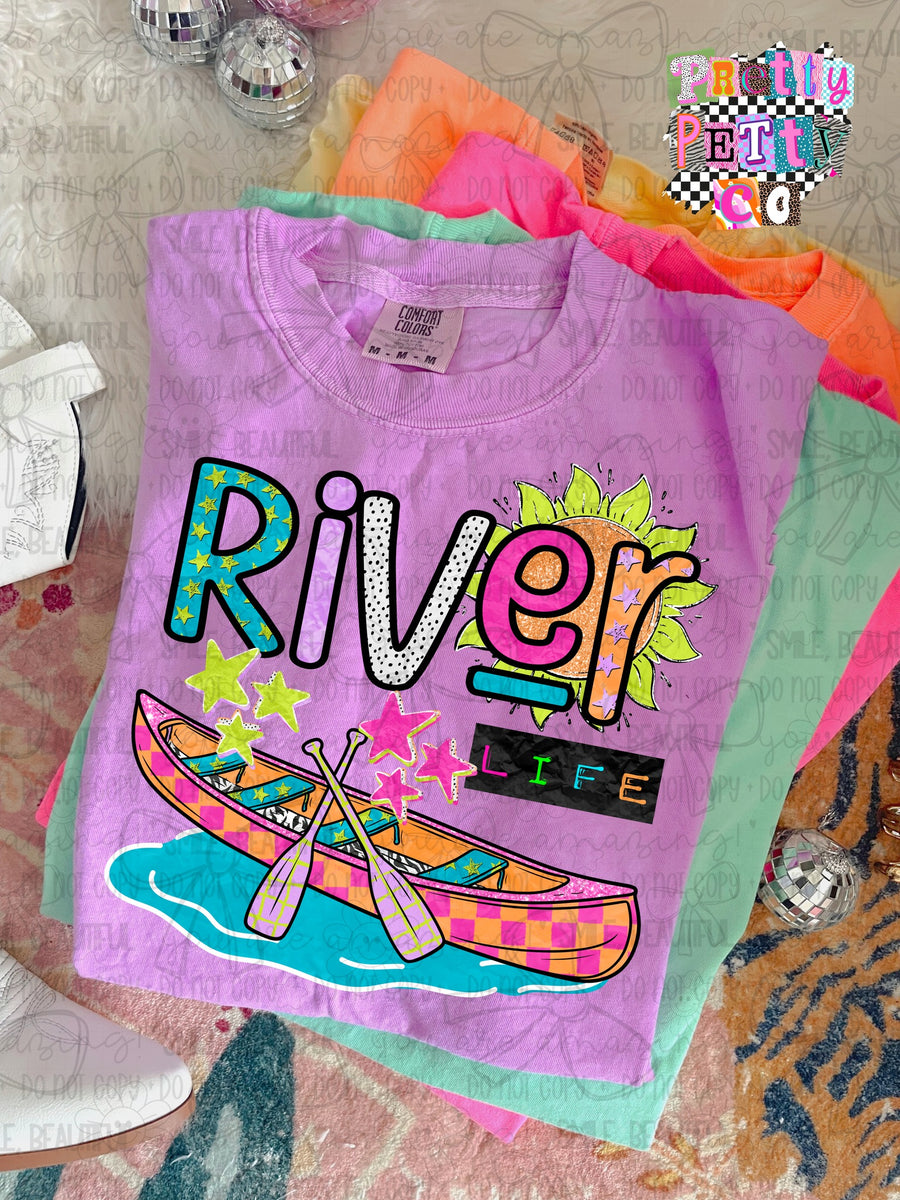 River Life Graphic Tee for Women – Cute Outdoor Nature Shirt – Summer Lake & River Vibes T‑Shirt – Adventure Lover Top - Pretty Petty Co