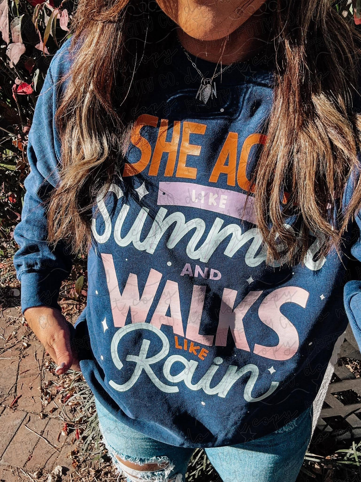 She Acts Like Summer Walks Like Rain Graphic Sweatshirt| Retro Song Lyric Inspired Tee